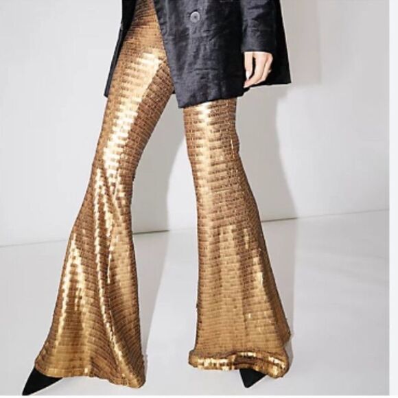 New  Free People Party Flare
Pants Matte Gold - Picture 1 of 7